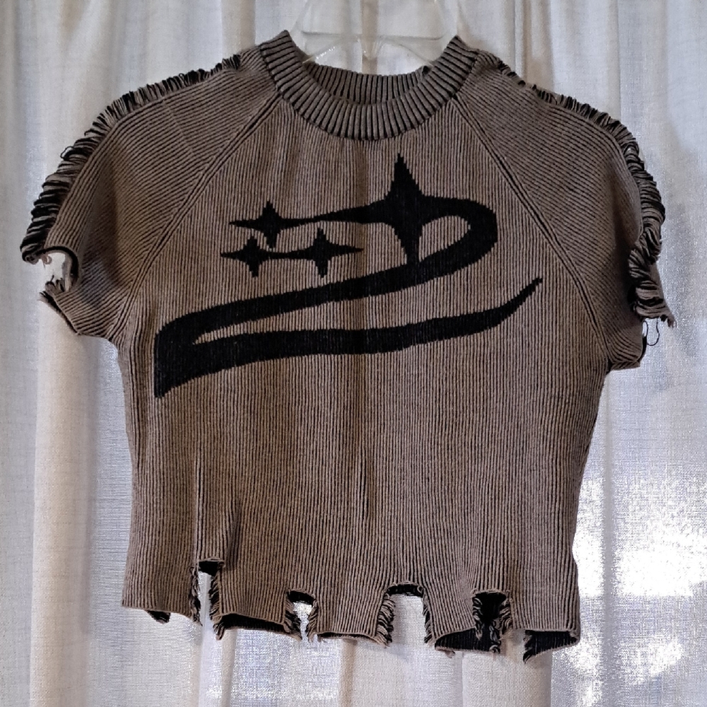 Stylish Brown And BlackFringed Crop Top